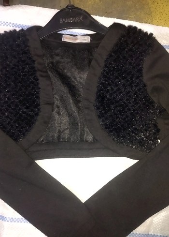 Kız Çocuk Siyah Kürklü Nakışlı Bolero - Görsel 4