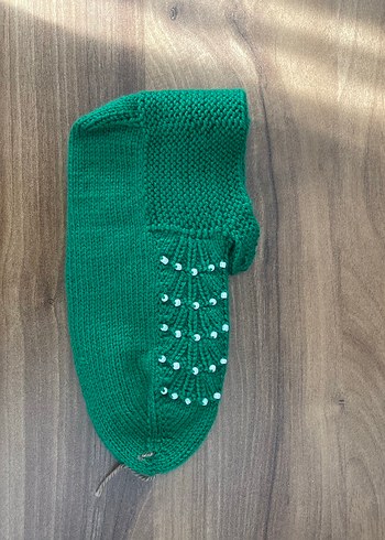 Yeşil Örgü Kadın Ev patiği - Görsel 2