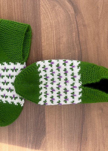 Nakışlı Örgü Kadın Ev patiği - Görsel 2