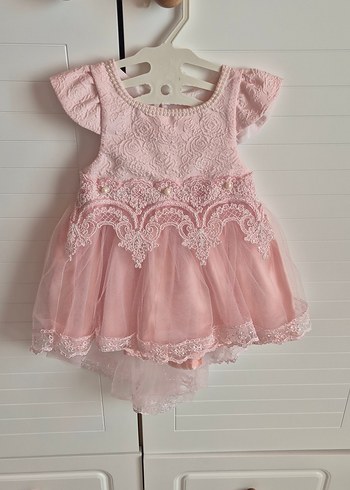 Dantel Detaylı Kız Çocuk Pembe Elbise
