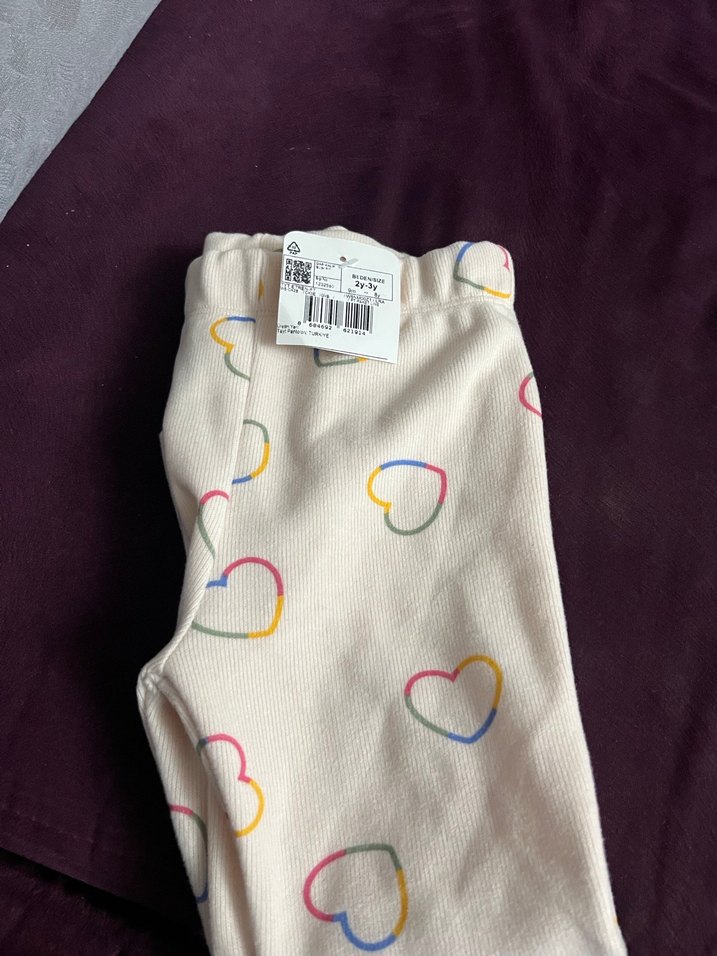 Kız Çocuk Pastel Renkli Kalpli Pamuk Tayt - Görsel 4