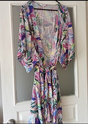 Pastel Renkli Uzun Bağlamalı Kimono