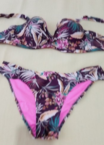 Desenli Mor Strappy Bikini Takımı