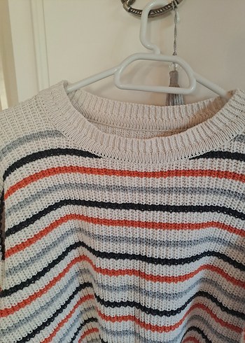 Çizgili Örgü Kadın Kazak - Görsel 2