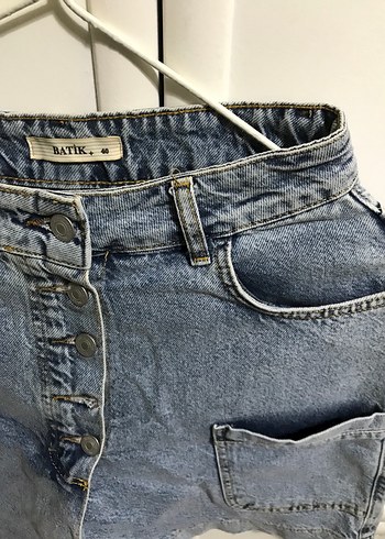 Düğmeli Mavi Kadın Kot Şort etek - Görsel 2