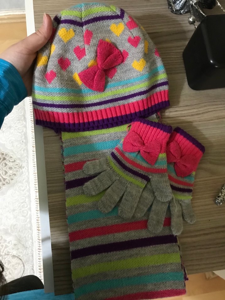 Renkli Örgü Kız Eldiveni - Görsel 2