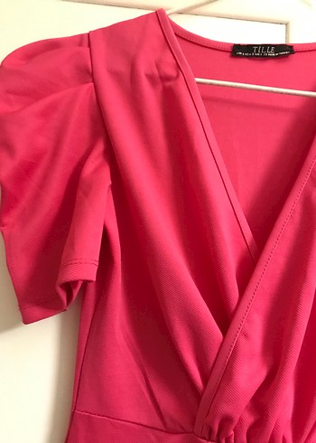 Pembe Drapeli V Yaka Midi Tulum - Görsel 3