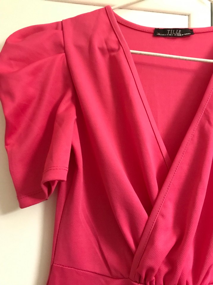 Pembe Drapeli V Yaka Midi Tulum - Görsel 3