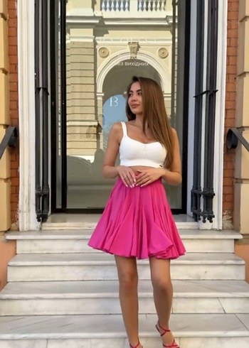 m Beden Pembe Pilili Mini Etek M beden