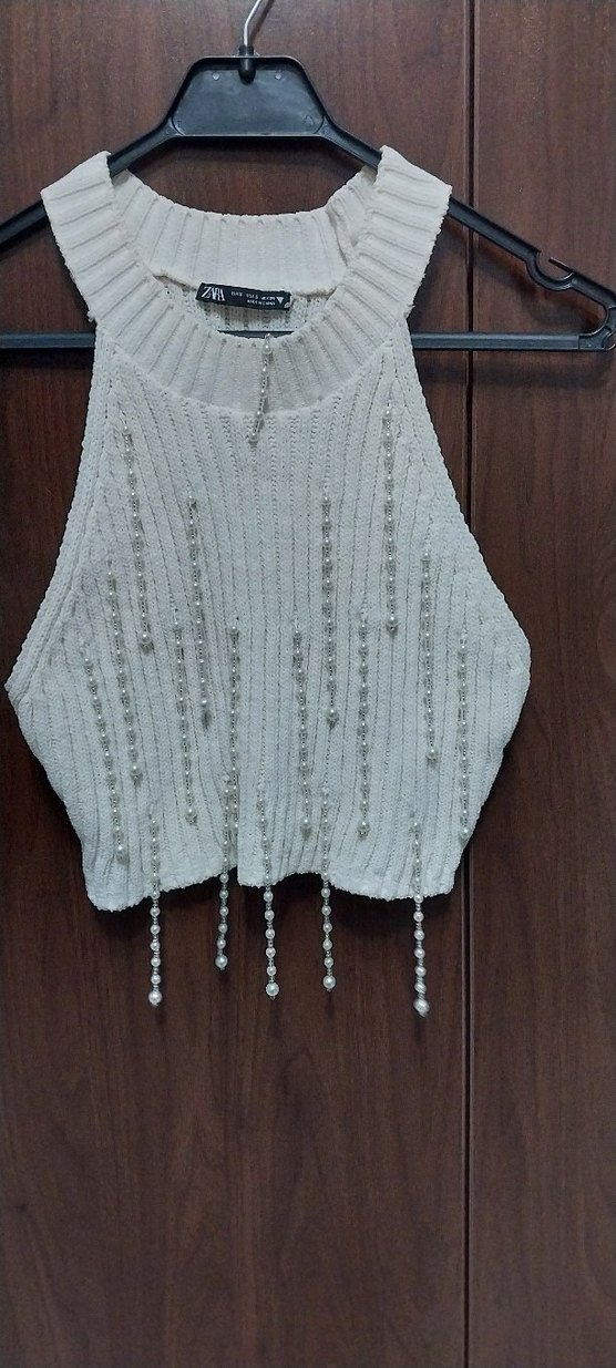 Nakışlı Beyaz Bohem Örgü Süveter - Görsel 2