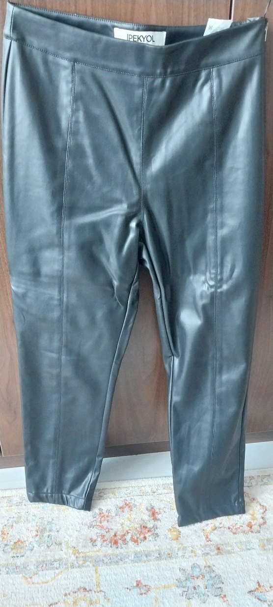 IPEKYOL siyah Deri Midi Kadın Pantolon - Görsel 3