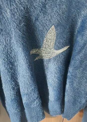 Kadın Mavi Nakışlı Peluş Kazağı beymen clup - Görsel 2