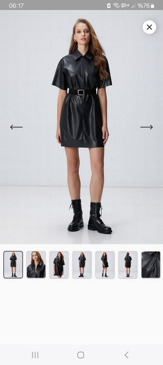 Siyah Deri Düğmeli V-Yaka Kadın Ceket - Görsel 2