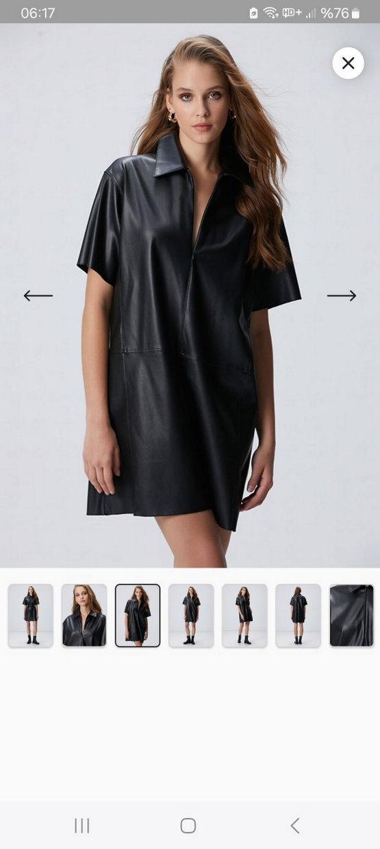 Siyah Deri Düğmeli V-Yaka Kadın Ceket - Görsel 3