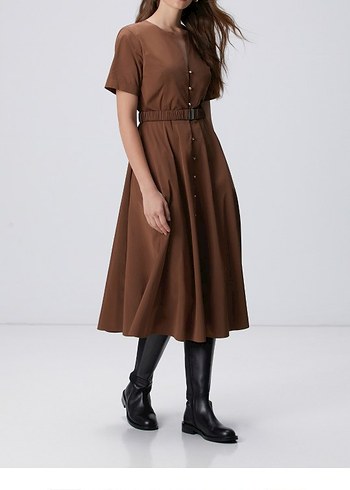 V Yaka Düğmeli Midi Kadın Elbise - Görsel 2