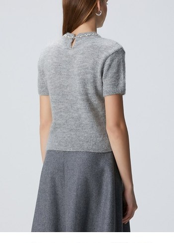 Gri Kısa Kollu Örgü Kadın Kazak - Görsel 3