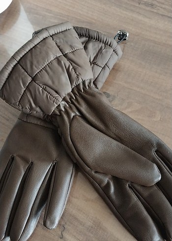 network kahverengi  Deri Kadın Eldiven, Pliseli Biker Tarzı - Görsel 2