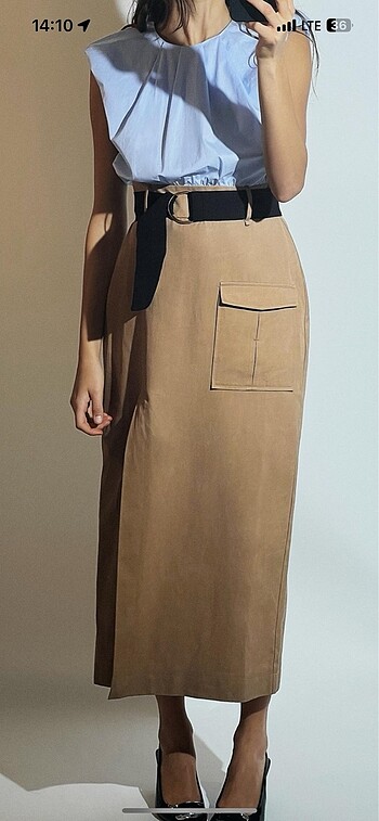 Zara ZARA KONTRAST MİDİ ELBİSE