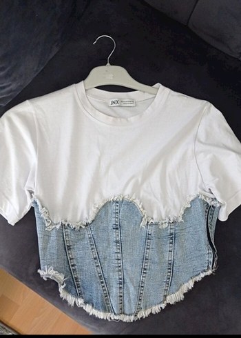 Düğmeli Beyaz Kot Crop Top