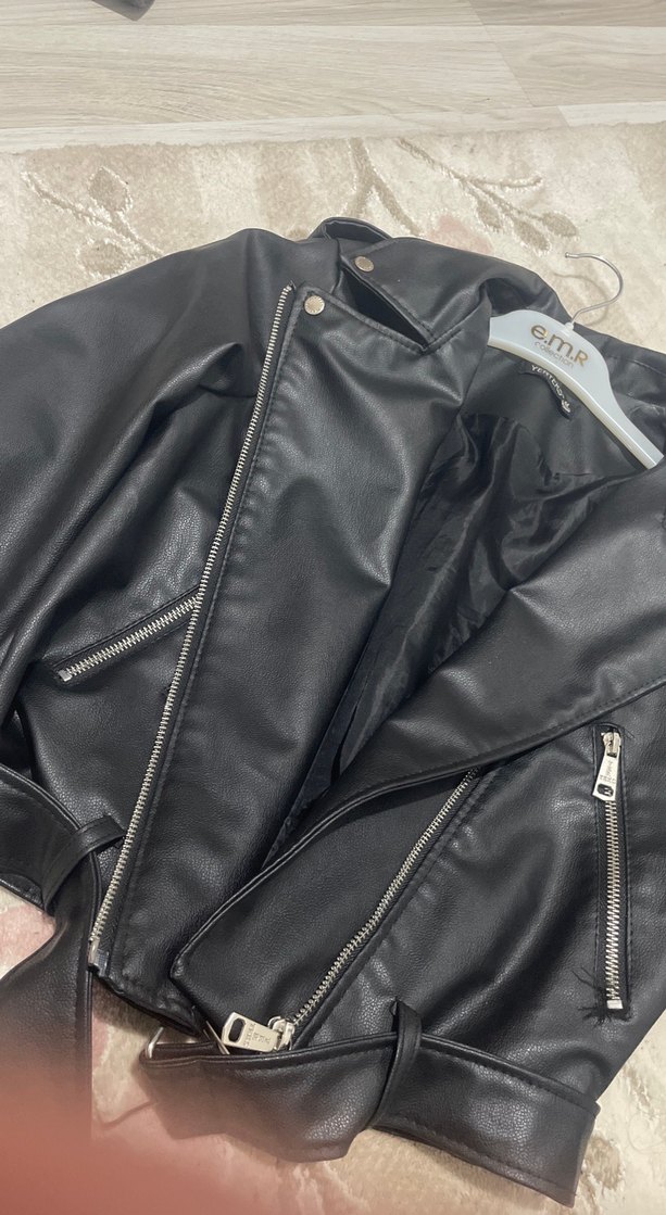 Siyah Biker Deri Ceket - Görsel 2