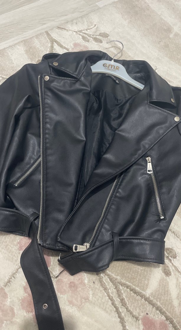 Siyah Biker Deri Ceket - Görsel 3