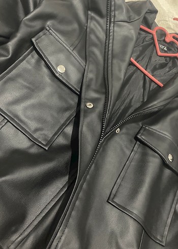 Düğmeli Siyah Kadın Deri Ceket - Görsel 2