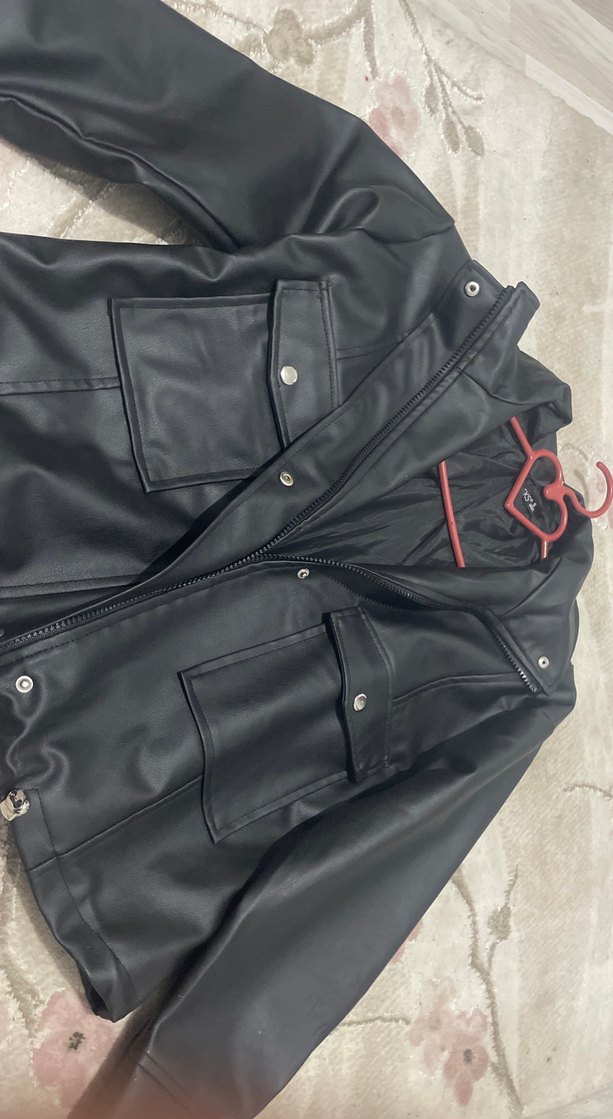 Düğmeli Siyah Kadın Deri Ceket - Görsel 3