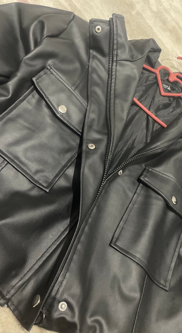 Düğmeli Siyah Kadın Deri Ceket - Görsel 2