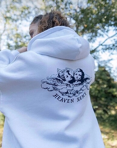 Addax Addax beyaz ceket- heavensent baskılı oversize ceket