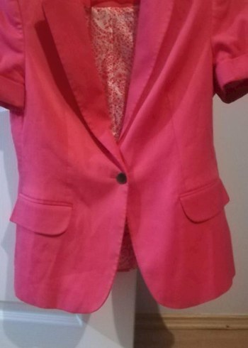 Pembe Kısa Kollu Kadın Blazer Ceket - Görsel 3
