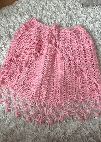 Pembe Dantel Detaylı Kız Çocuk Örgü Panço