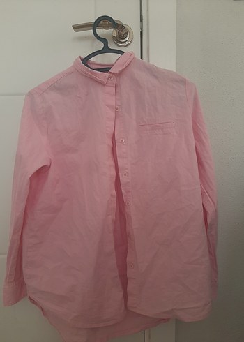 Pembe Düğmeli Keten Gömlek