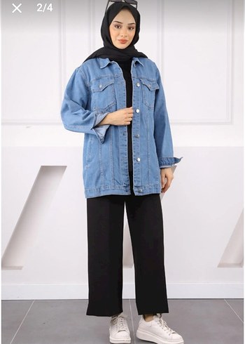 m Beden Kadın Mavi Denim Midi Ceket