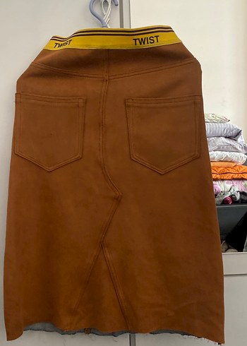 Beli Kemerli Kahverengi Hamile Midi Kot Etek - Görsel 2