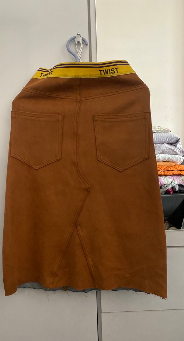 Beli Kemerli Kahverengi Hamile Midi Kot Etek - Görsel 2