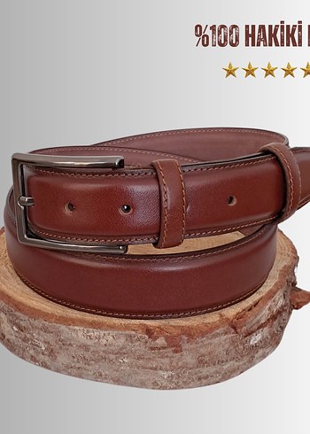 %100 Hakiki Deri Kemer 3,5 cm Klasik Koyu Taba