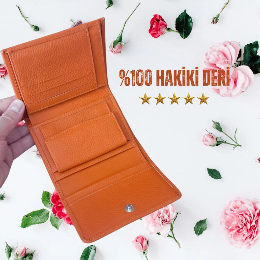 Hakiki Deri Kadın Cüzdanı Turuncu - 00015 - Görsel 4
