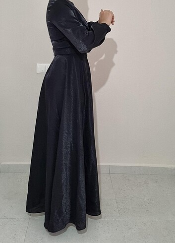 38 Beden Siyah simli prenses model abiye