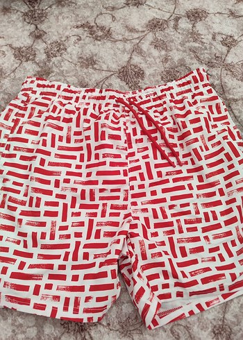 Kırmızı Geometrik Desenli Mini Erkek Şort - Görsel 2