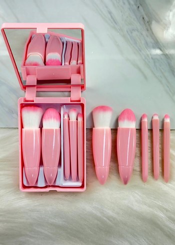 Pembe Mini Makyaj Fırçası Seti - Görsel 4