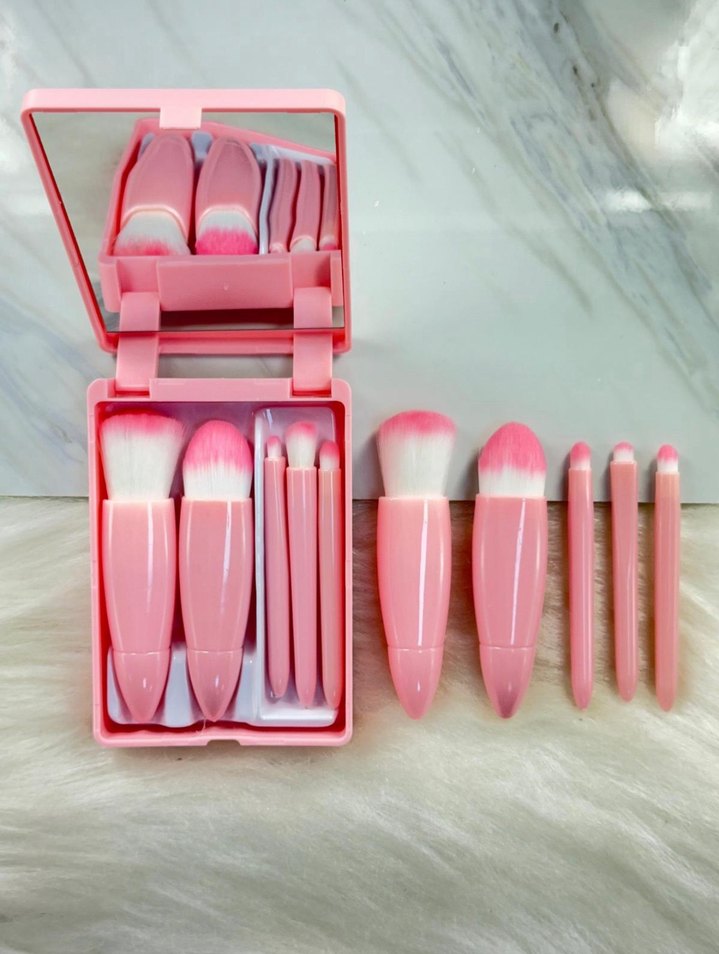 Pembe Mini Makyaj Fırçası Seti - Görsel 4