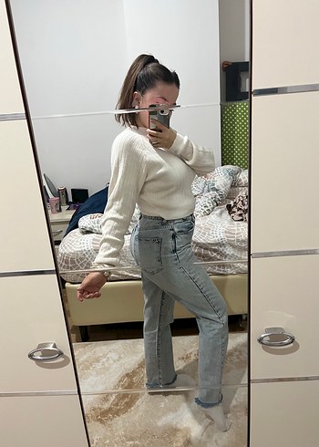 Trendyol & Milla Kadın Beyaz Midi Boy Bol Kesim Denim Pantolon