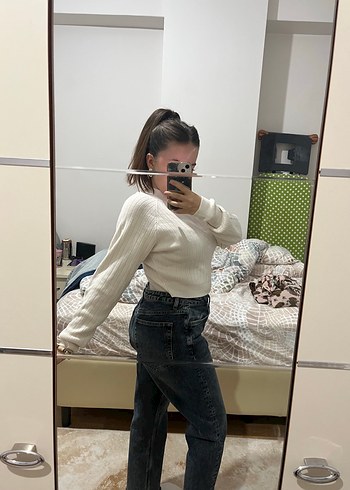 Diğer Kadın Gri Rahat Kesim Midi Denim Jean