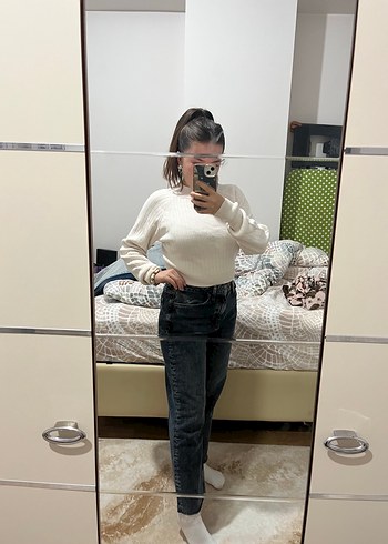 Kadın Gri Rahat Kesim Midi Denim Jean