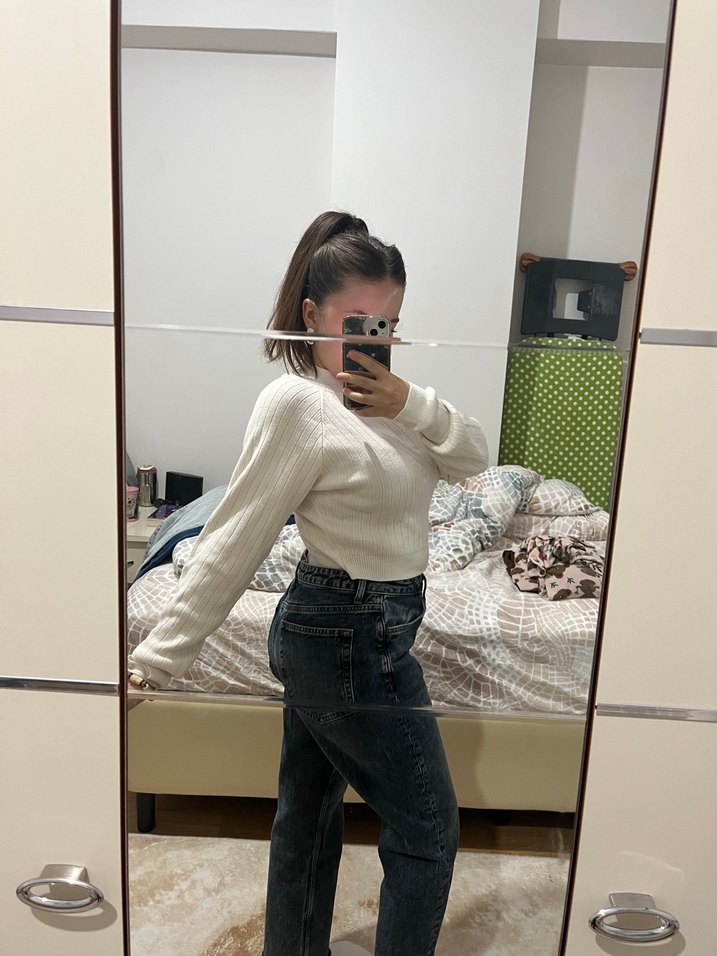 Kadın Gri Rahat Kesim Midi Denim Jean - Görsel 3