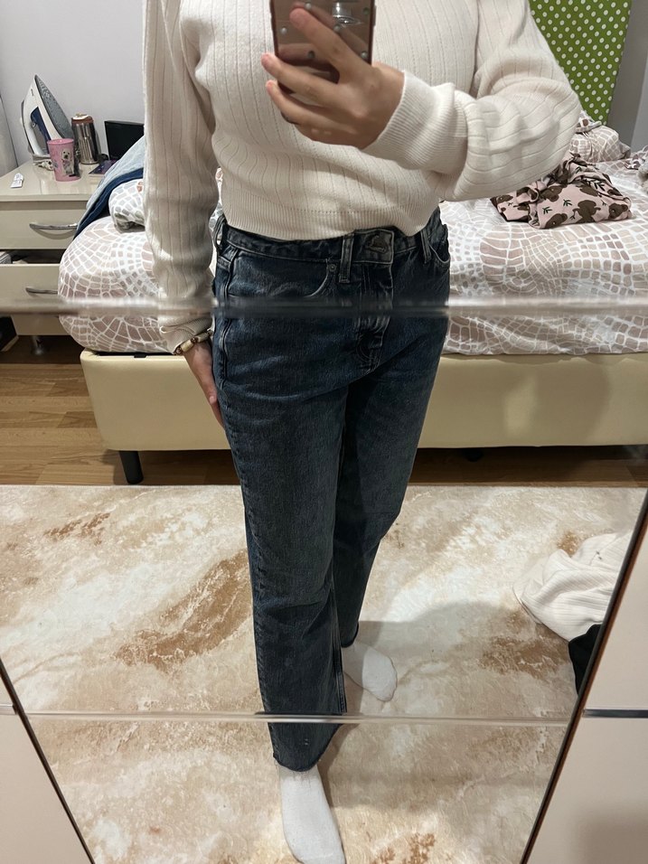 Kadın Gri Rahat Kesim Midi Denim Jean - Görsel 2