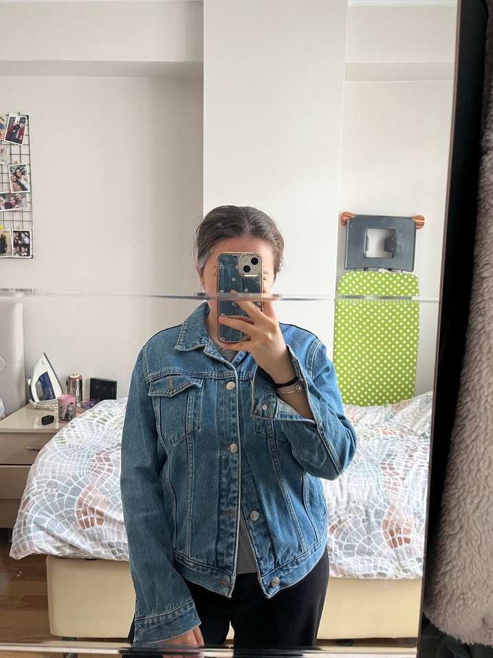 Kadın Mavi Düğmeli Midi Denim Ceket - Görsel 2