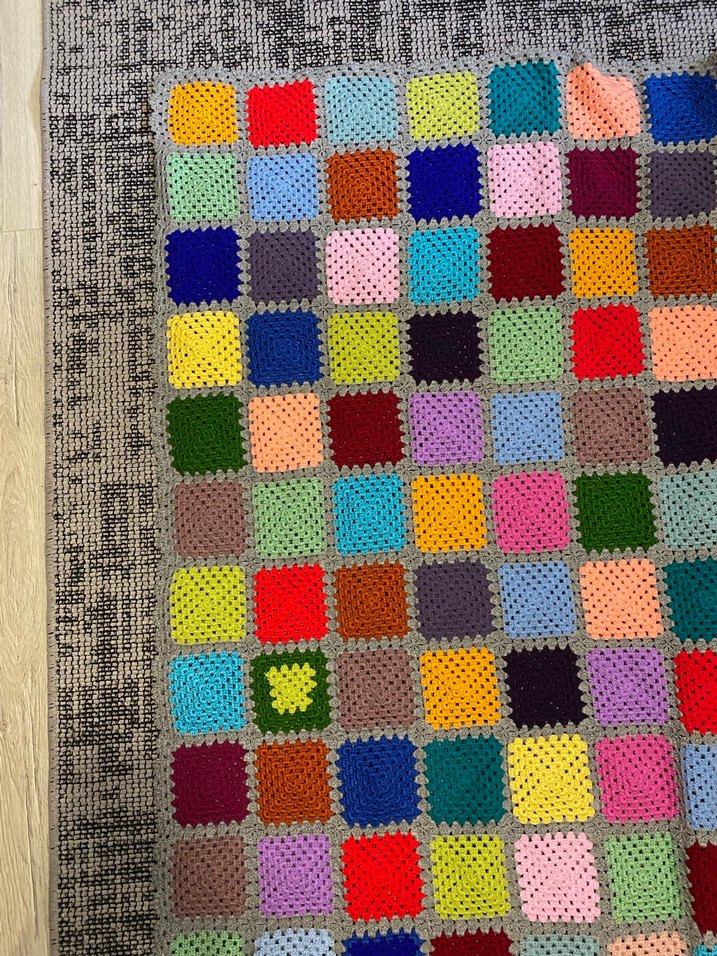 Renkli Kareli Örgü Tv Battaniye - Görsel 2