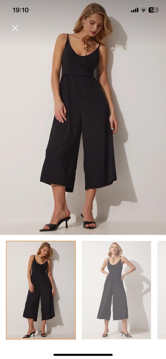 Siyah Askılı Midi Kadın Tulum - Görsel 3