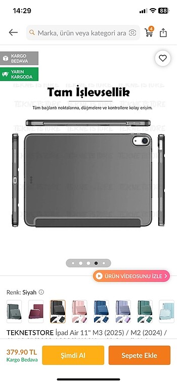  Beden Siyah Tablet kılıfı yeni paketli hiç kullanılmamış